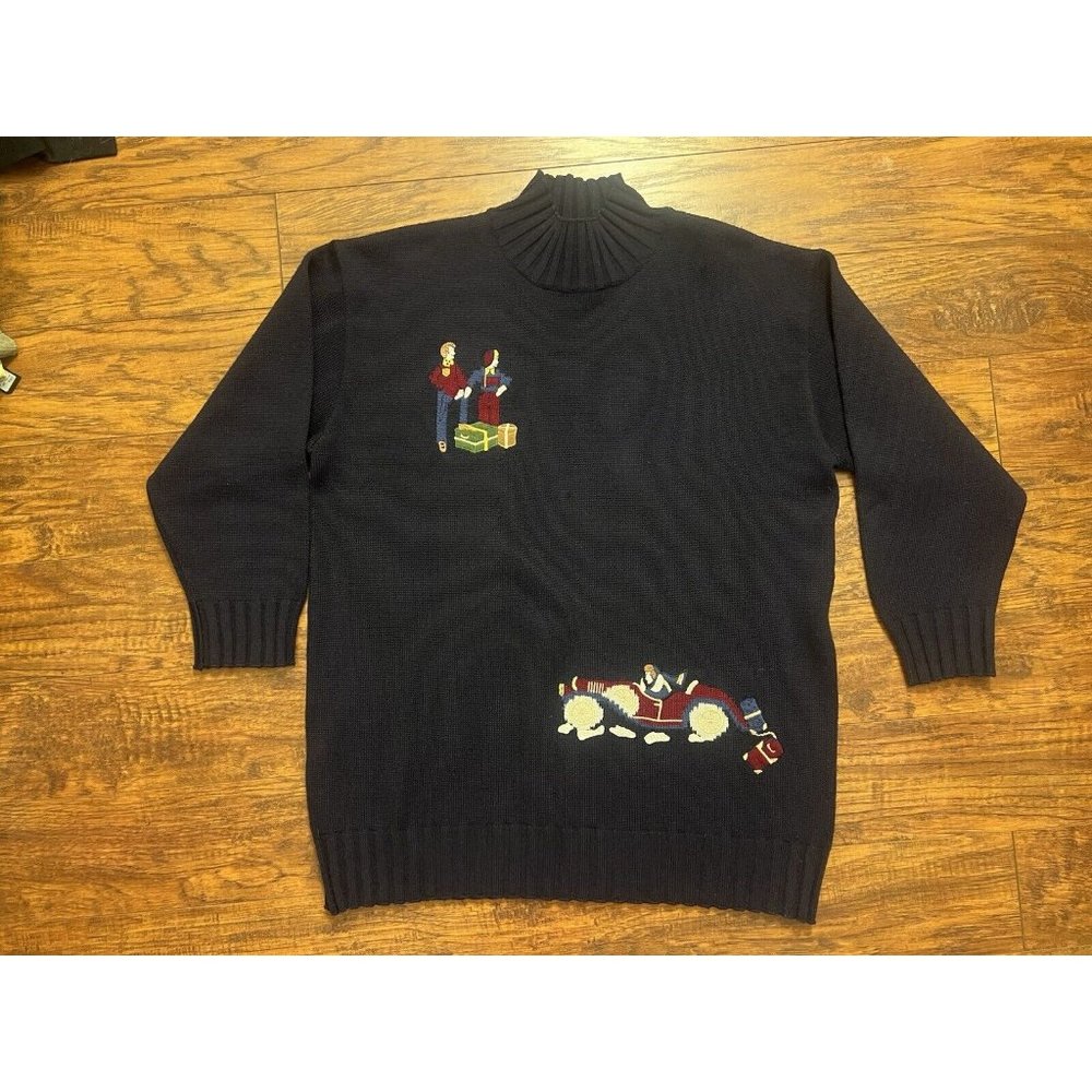 LAUREL by ESCADA New Wool Vintage Blue Car Mock Neck Pullover 42 Sweater Knit